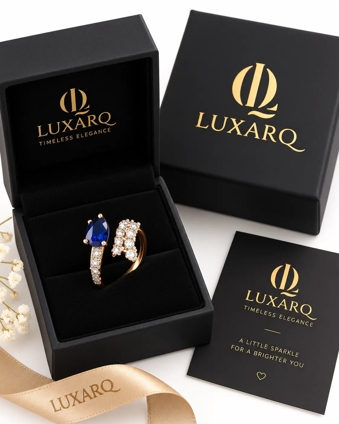 LUXARQ Blue Pear Shaped Statement Ring