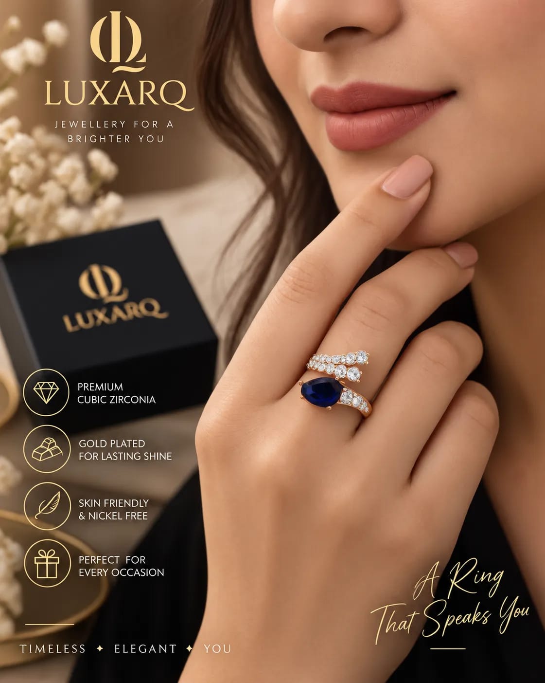 LUXARQ Blue Pear Shaped Statement Ring