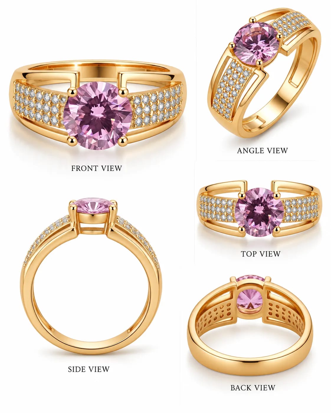 LUXARQ Pink Zircon Gold Plated Statement Ring