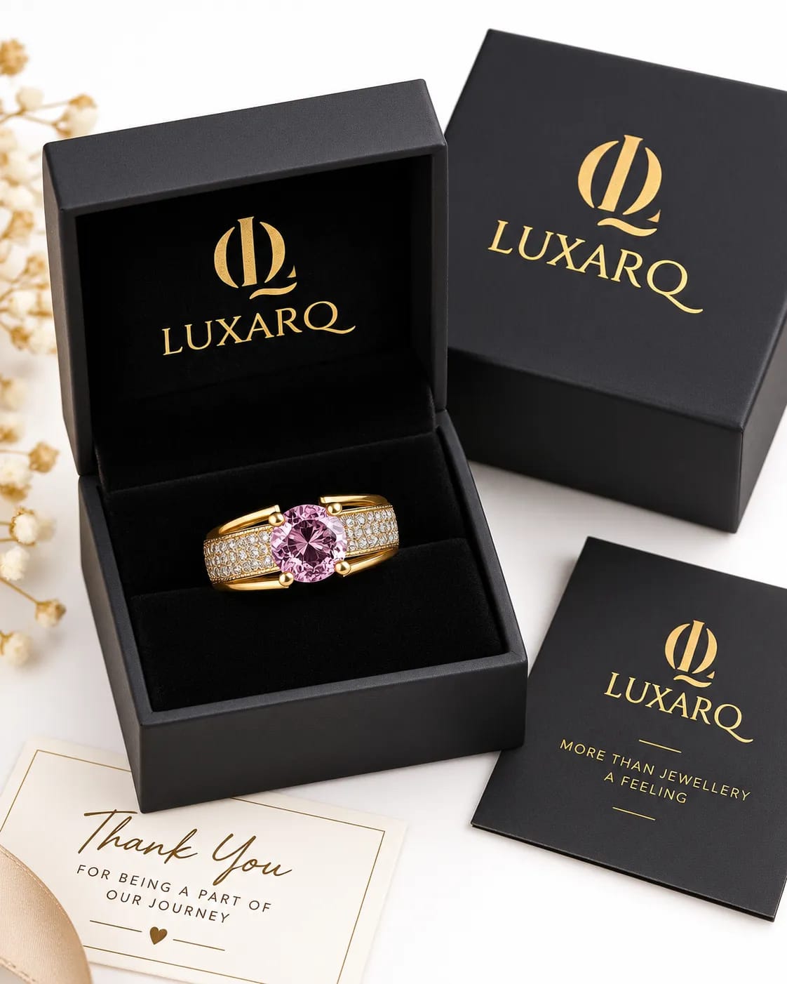 LUXARQ Pink Zircon Gold Plated Statement Ring