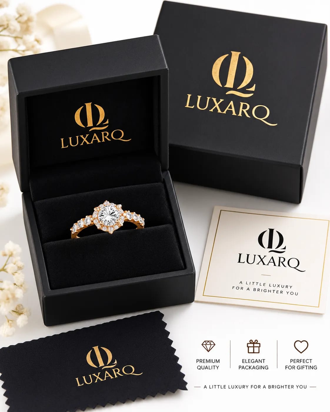 LUXARQ Gold Plated Cubic Zirconia Solitaire Statement Ring