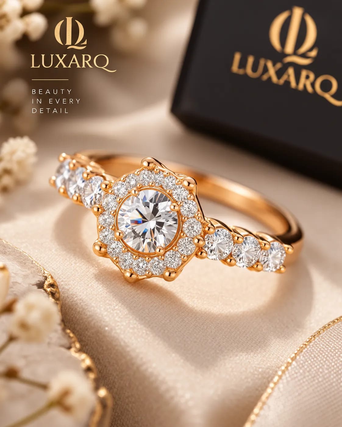 LUXARQ Gold Plated Cubic Zirconia Solitaire Statement Ring