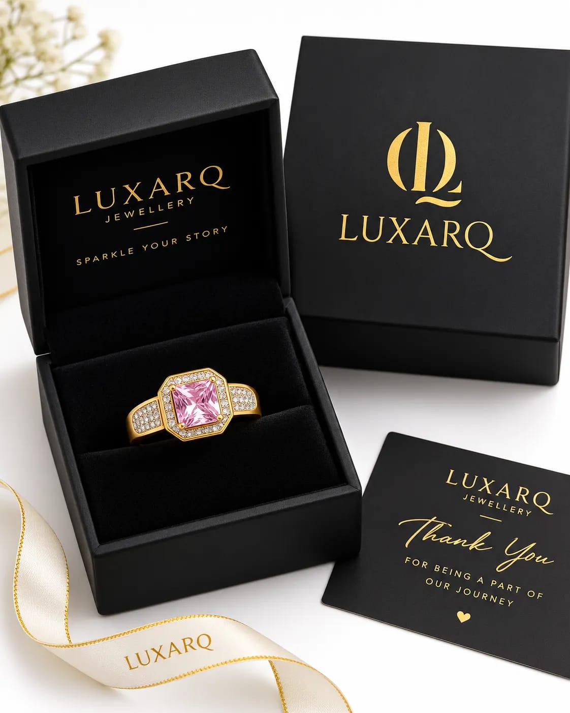 LUXARQ Pink Stone Statement Ring for Women
