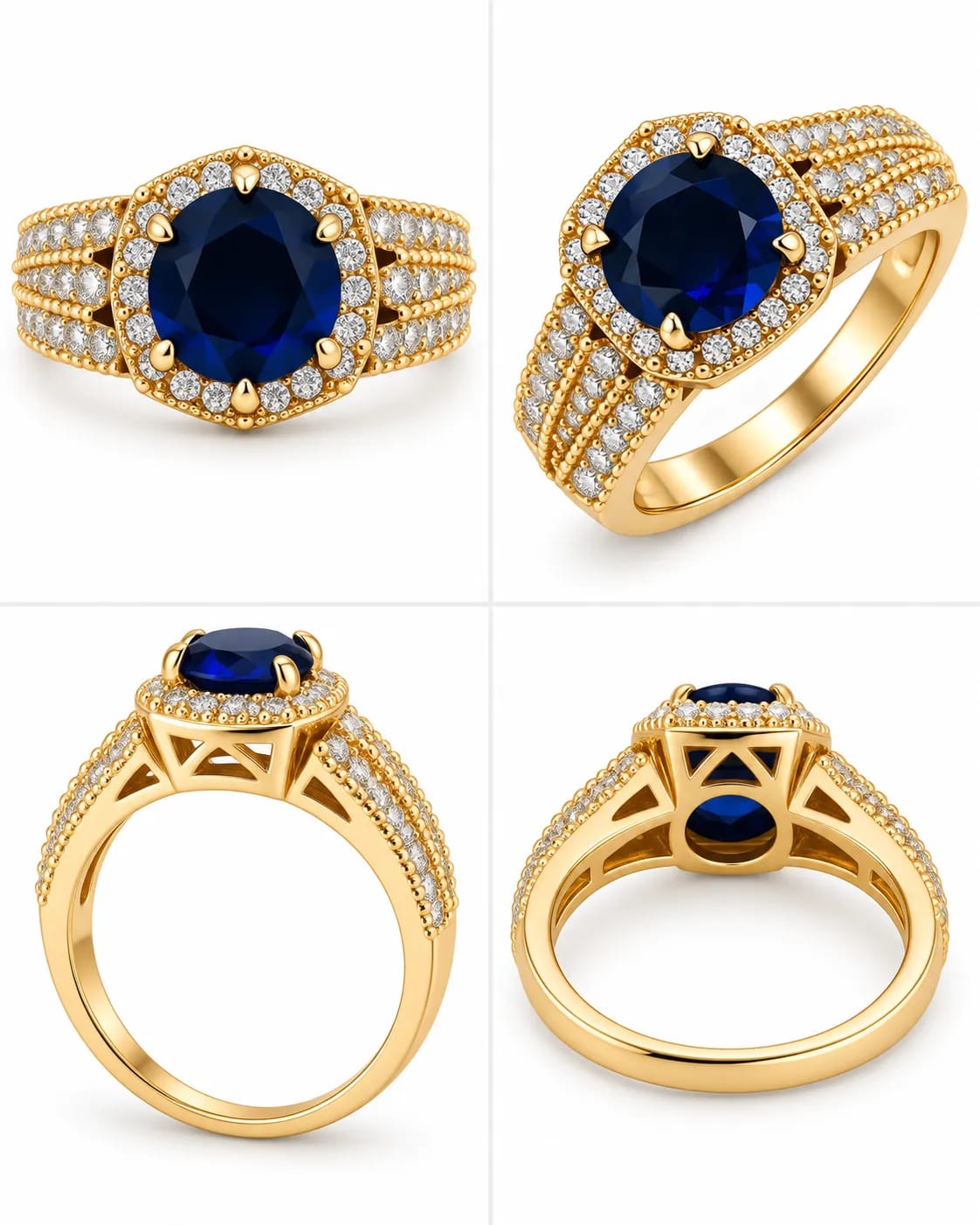 LUXARQ Blue Stone Gold Plated Statement Ring