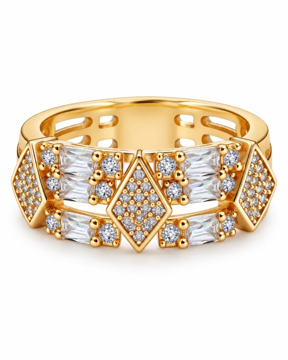 LUXARQ Gold Tone CZ Inspired Statement Band Ring