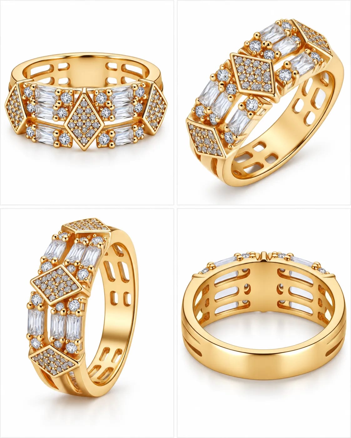 LUXARQ Gold Tone CZ Inspired Statement Band Ring