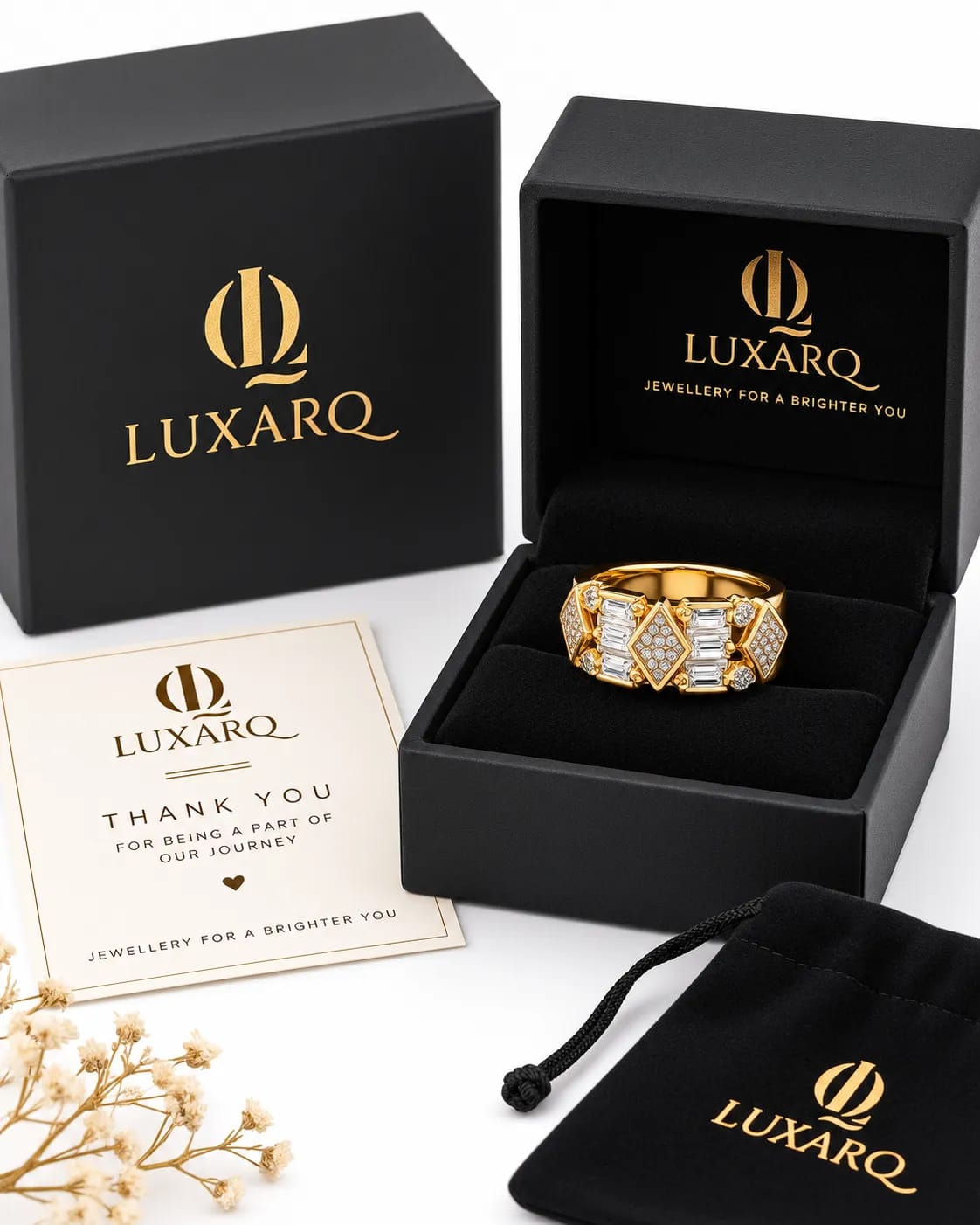 LUXARQ Gold Tone CZ Inspired Statement Band Ring