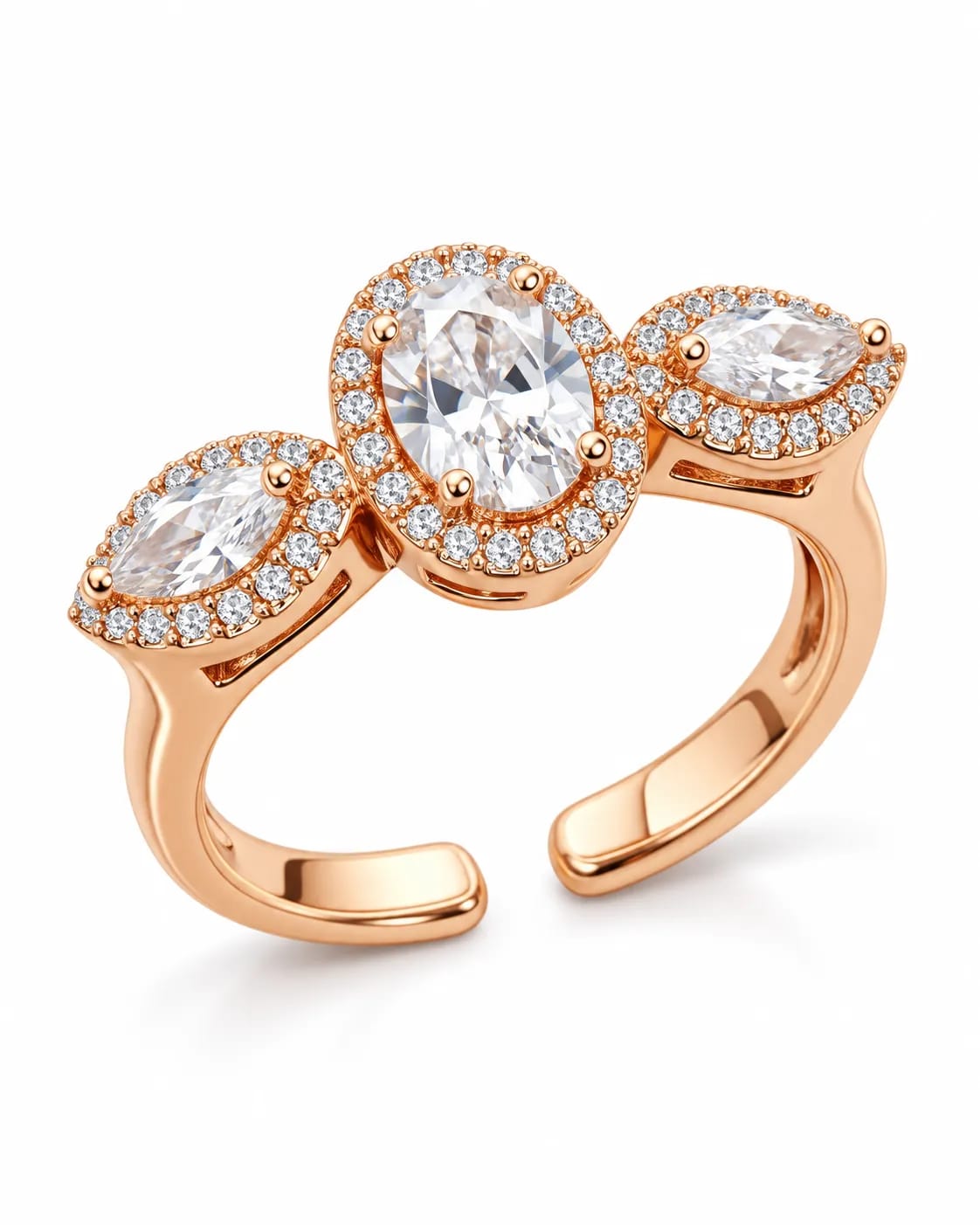 LUXARQ Rose Gold Cubic Zirconia Adjustable Ring