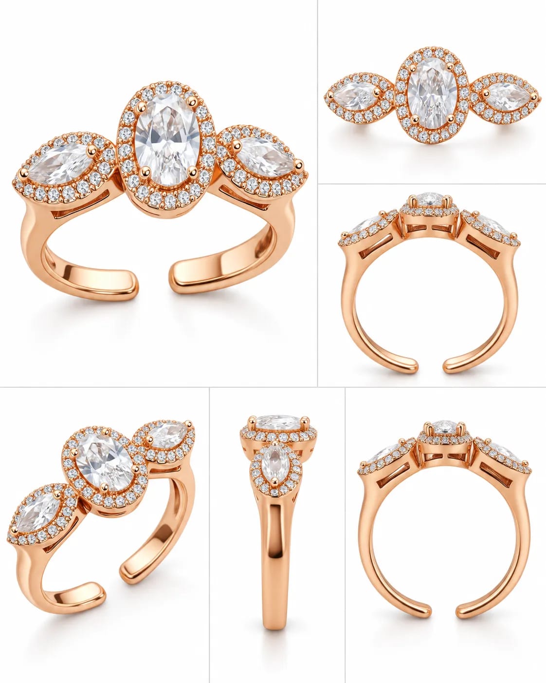 LUXARQ Rose Gold Cubic Zirconia Adjustable Ring