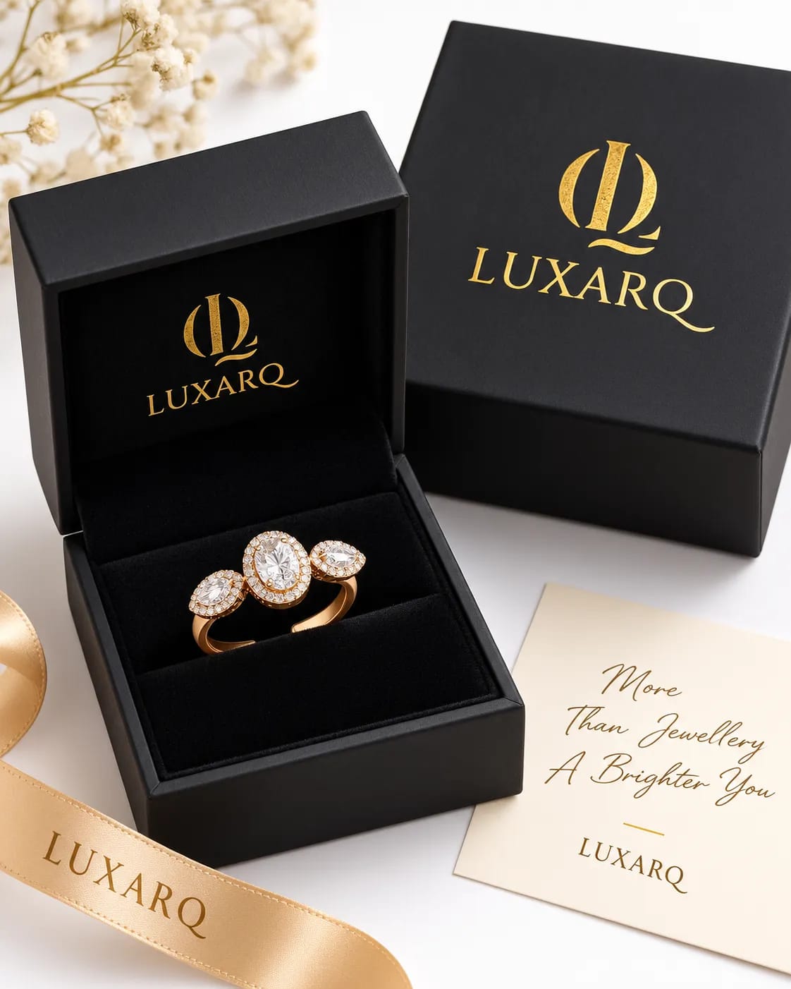 LUXARQ Rose Gold Cubic Zirconia Adjustable Ring