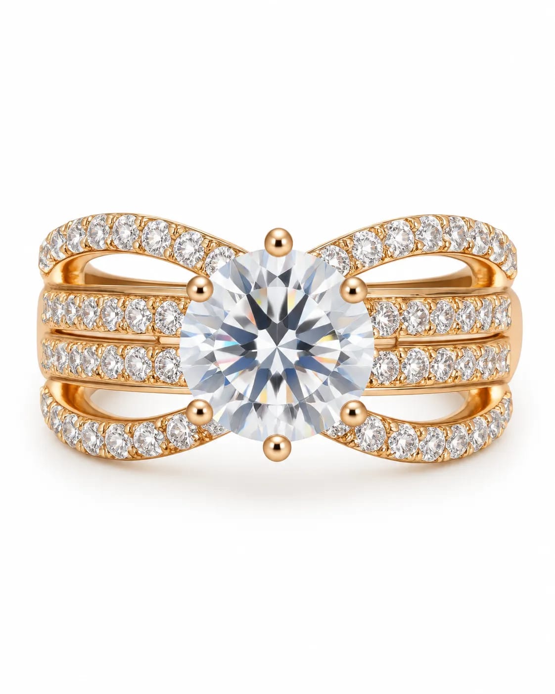 LUXARQ 18K Gold Plated Cubic Zirconia Solitaire Statement Ring