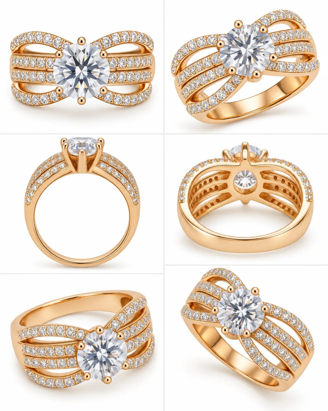 LUXARQ 18K Gold Plated Cubic Zirconia Solitaire Statement Ring