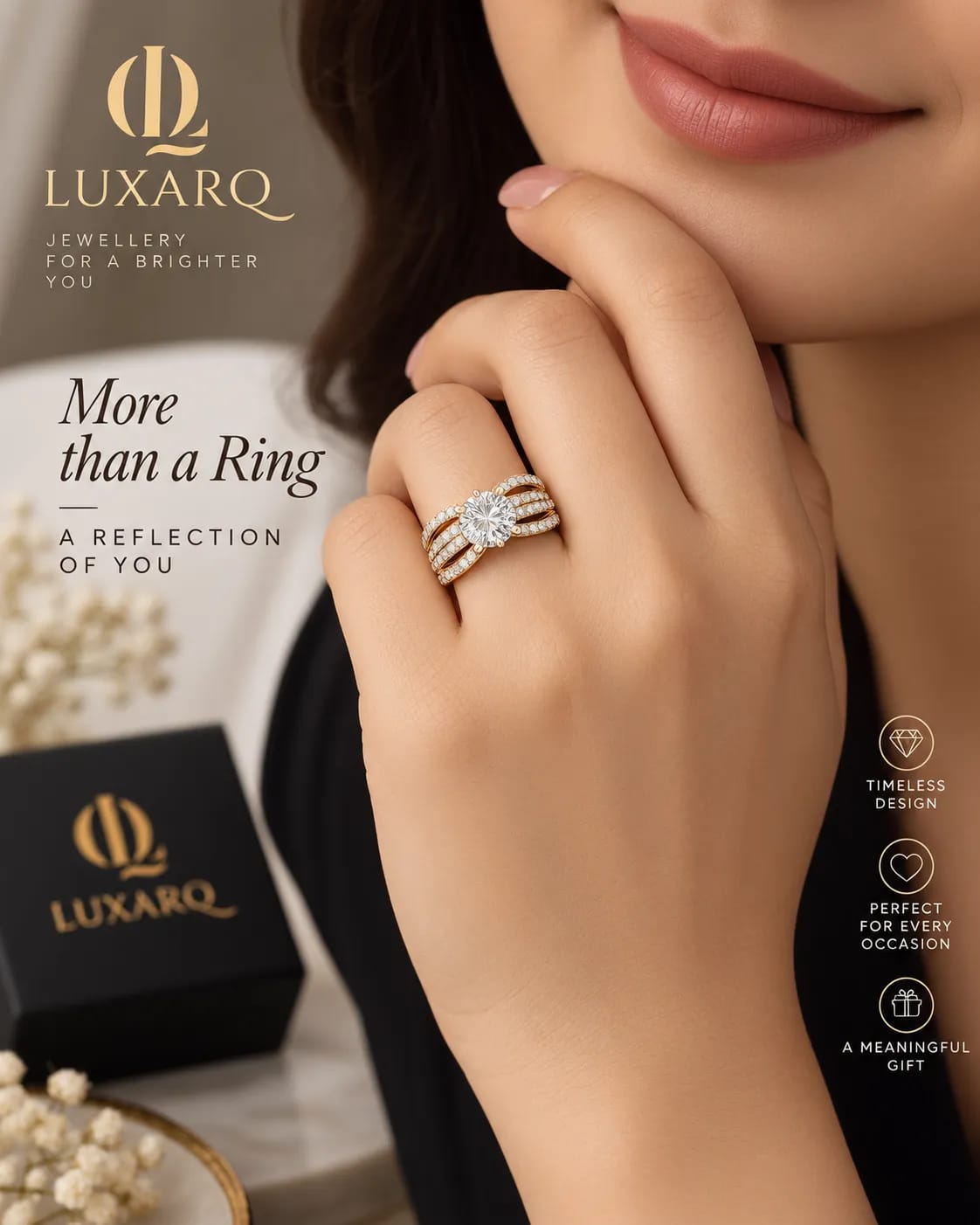 LUXARQ 18K Gold Plated Cubic Zirconia Solitaire Statement Ring