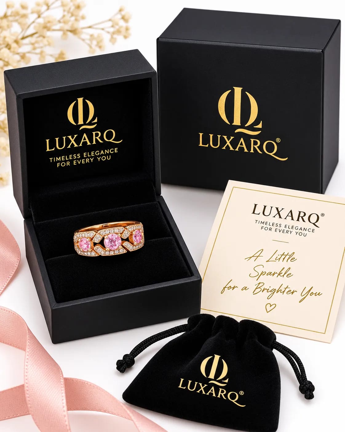 LUXARQ Pink Cubic Zirconia Rose Gold Tone Ring