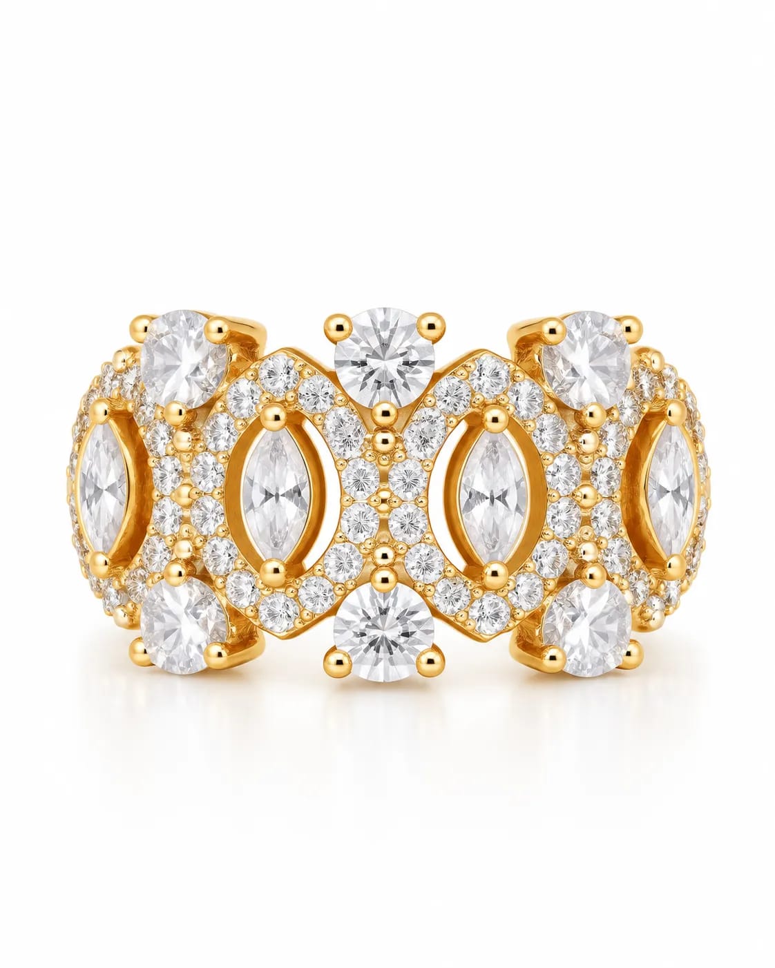 LUXARQ Gold Plated Cubic Zirconia Statement Band Ring