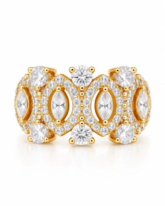 Valencia Gold Plated CZ Statement Band Ring