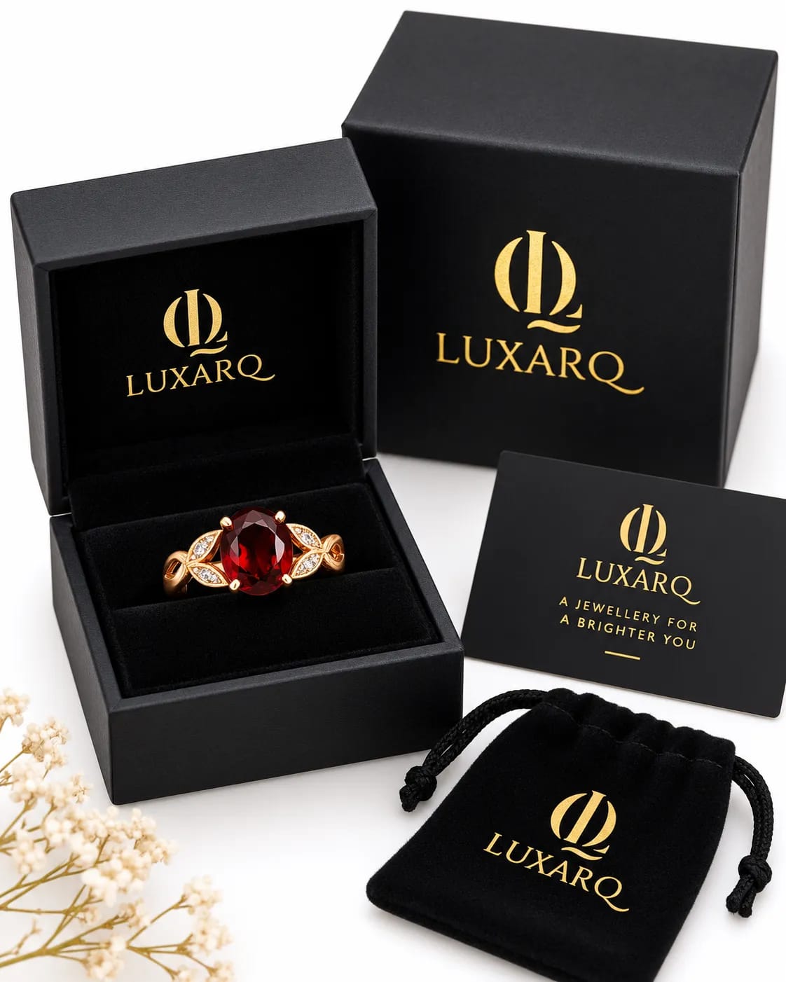 LUXARQ Red Oval Stone Gold Plated Statement Ring