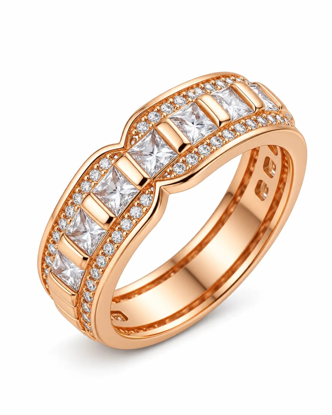 LUXARQ Rose Gold Cubic Zirconia Statement Band Ring