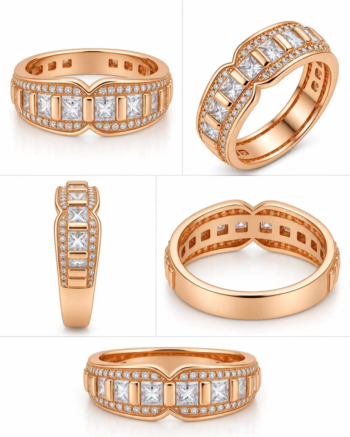 LUXARQ Rose Gold Cubic Zirconia Statement Band Ring