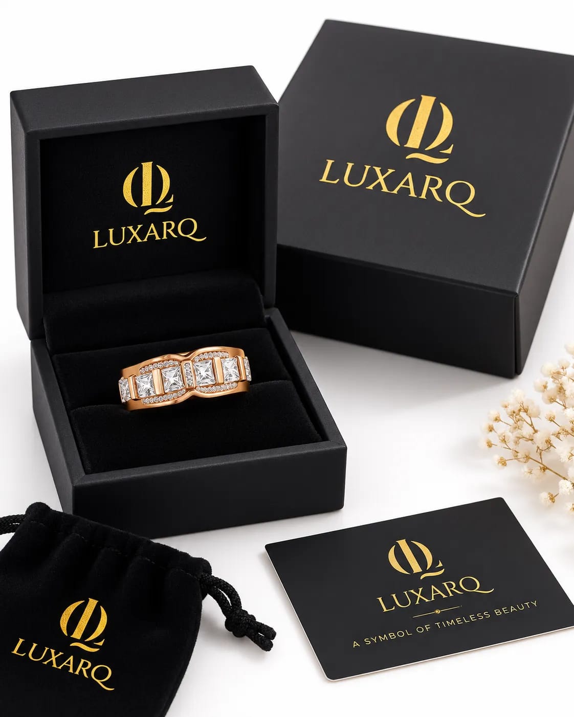 LUXARQ Rose Gold Cubic Zirconia Statement Band Ring