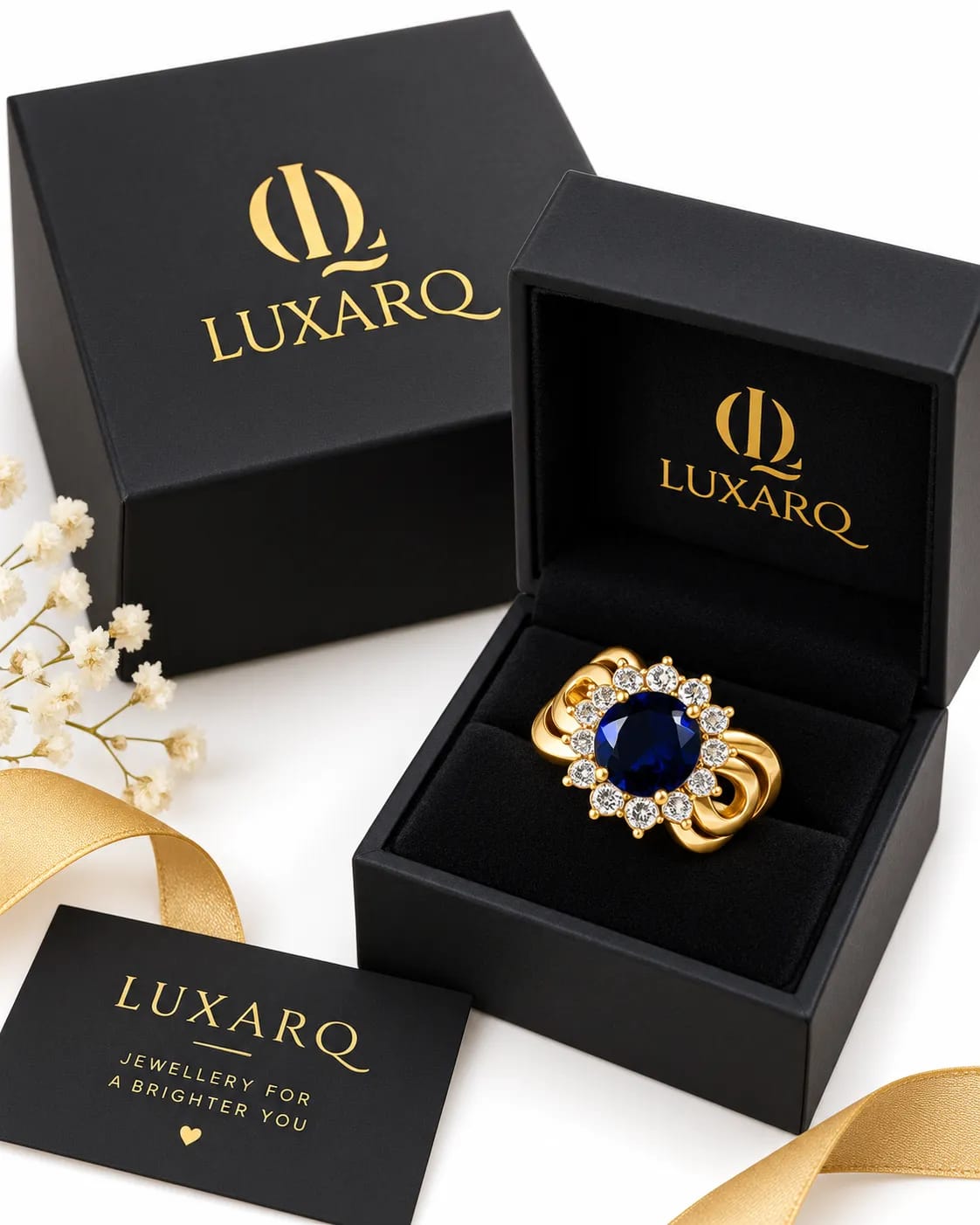 LUXARQ Blue Stone Gold Plated Statement Ring