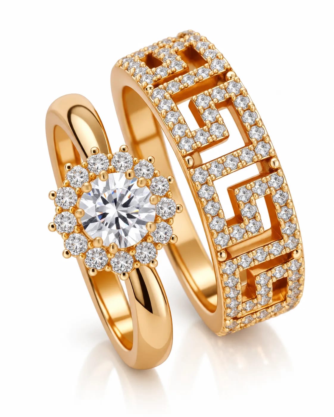 LUXARQ Cubic Zirconia Greek Key Ring Set for Women