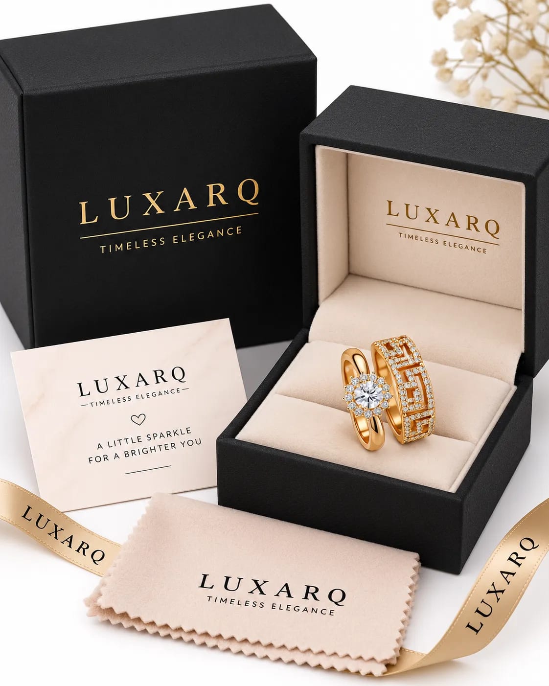 LUXARQ Cubic Zirconia Greek Key Ring Set for Women