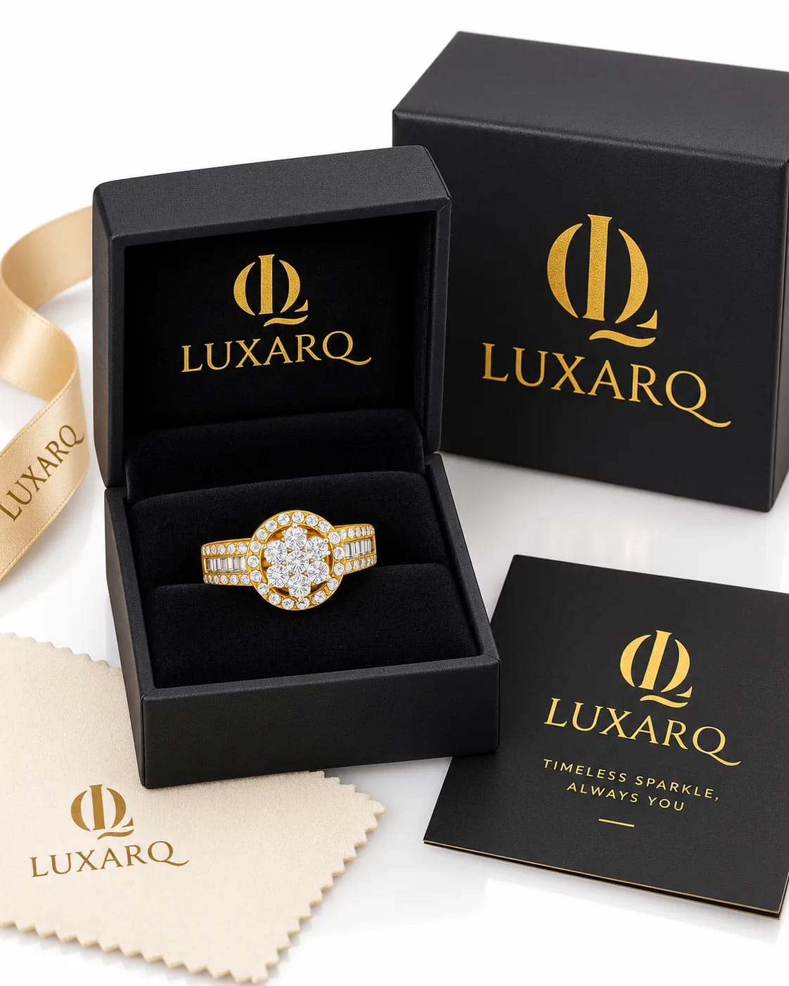 LUXARQ Gold Plated Cubic Zirconia Statement Ring