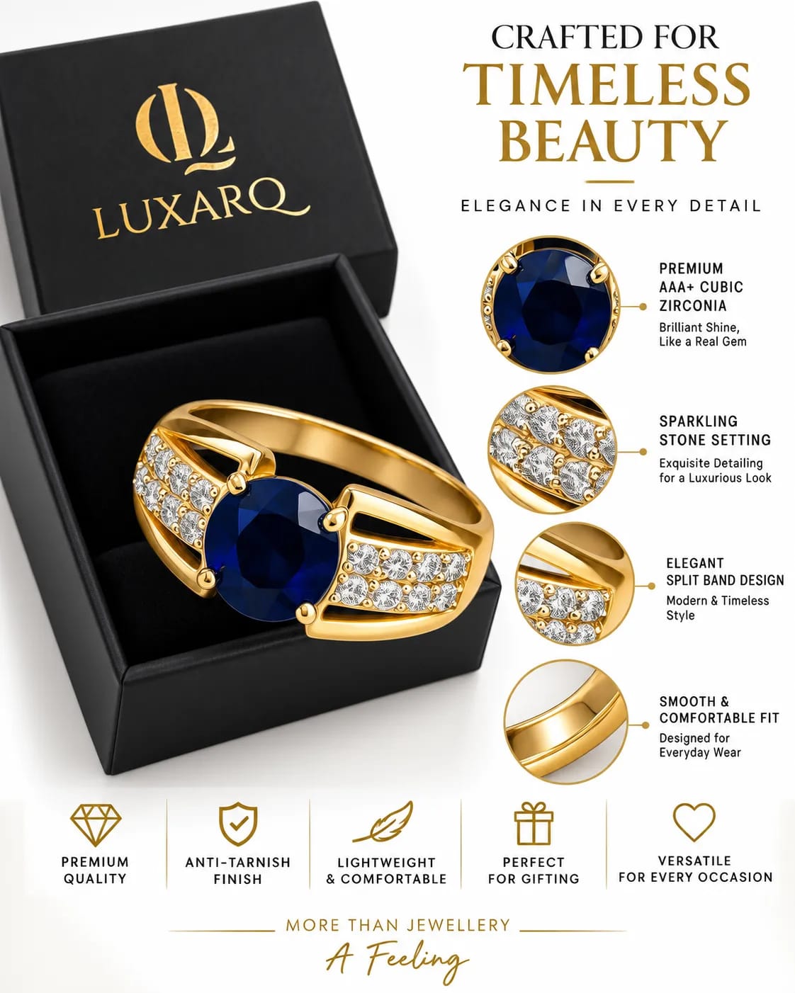 LUXARQ Blue Statement Ring for Women