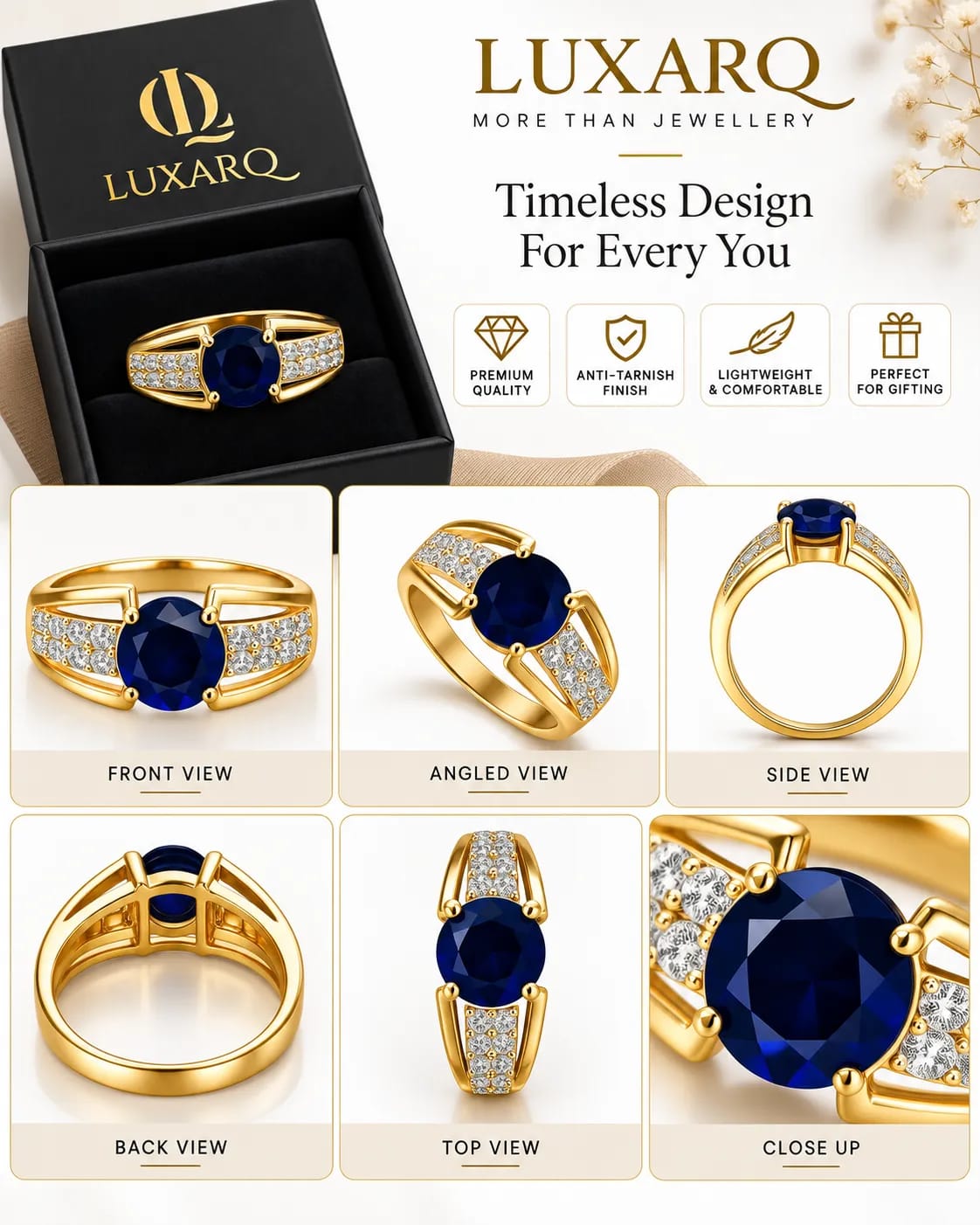 LUXARQ Blue Statement Ring for Women