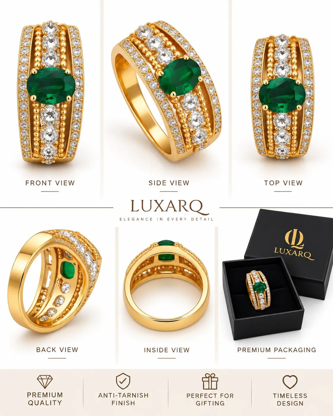 LUXARQ Green Oval Statement Fashion Ring