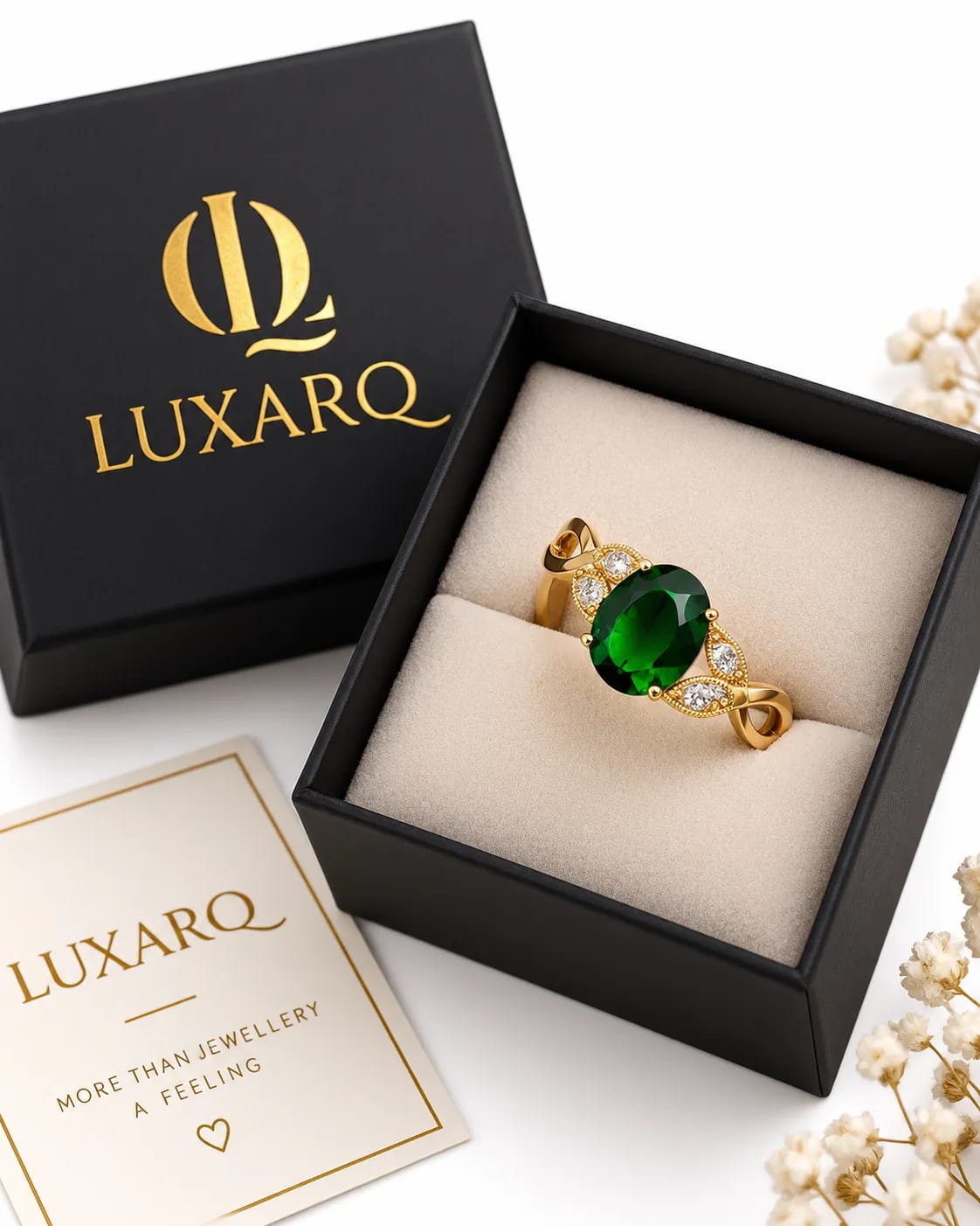 LUXARQ Green Oval Stone Statement Ring