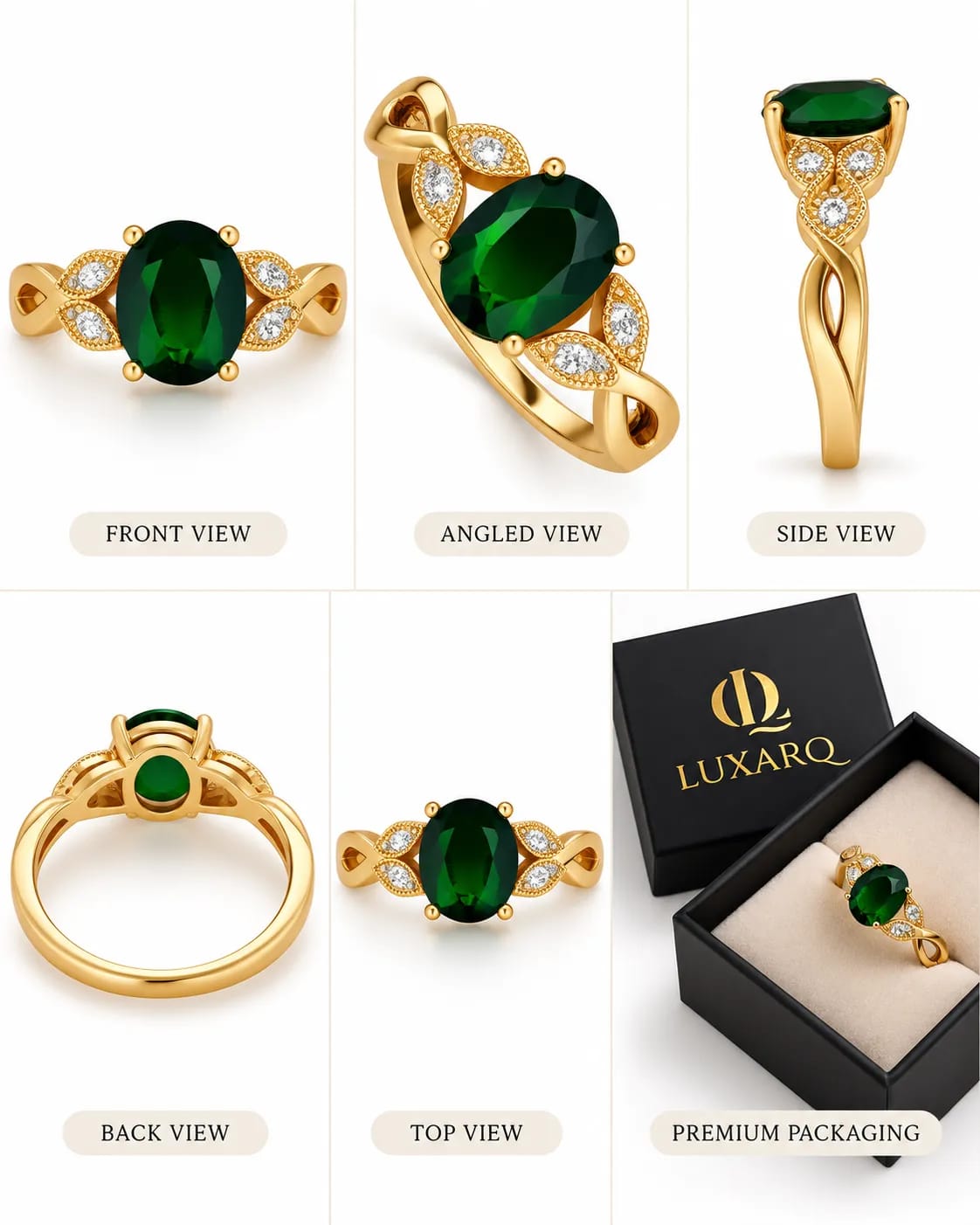LUXARQ Green Oval Stone Statement Ring