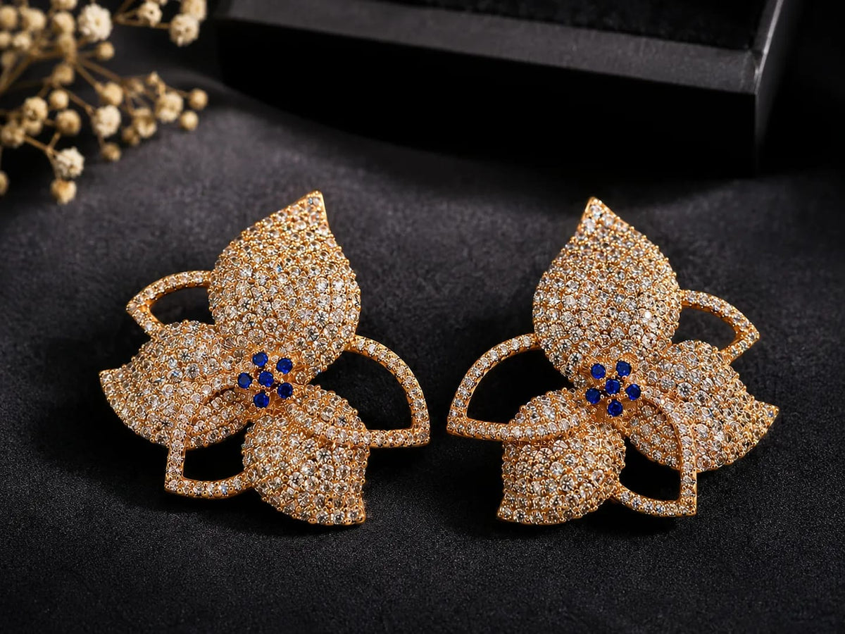 Florielle Blue Centre Floral Statement Earrings