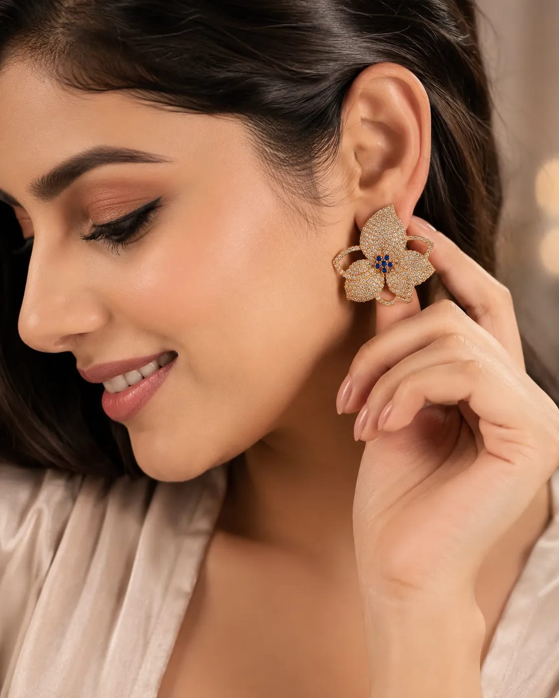 Florielle Blue Centre Floral Statement Earrings