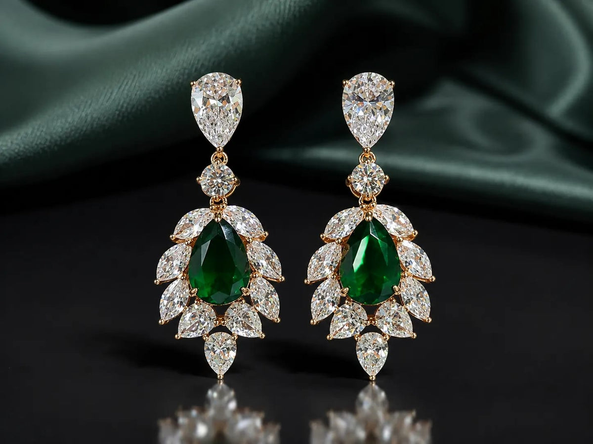 Emerald Grace Green CZ Statement Earrings