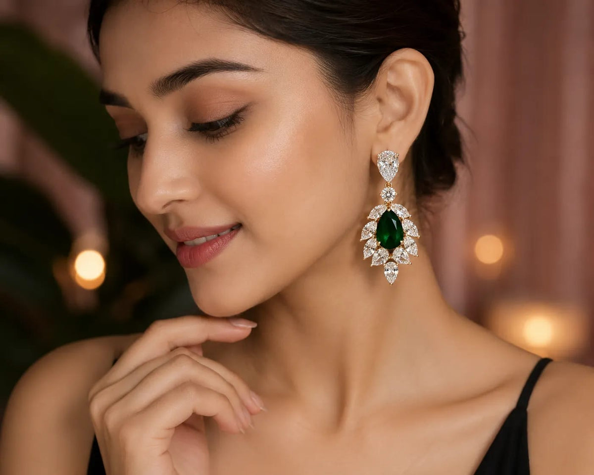 Emerald Grace Green CZ Statement Earrings