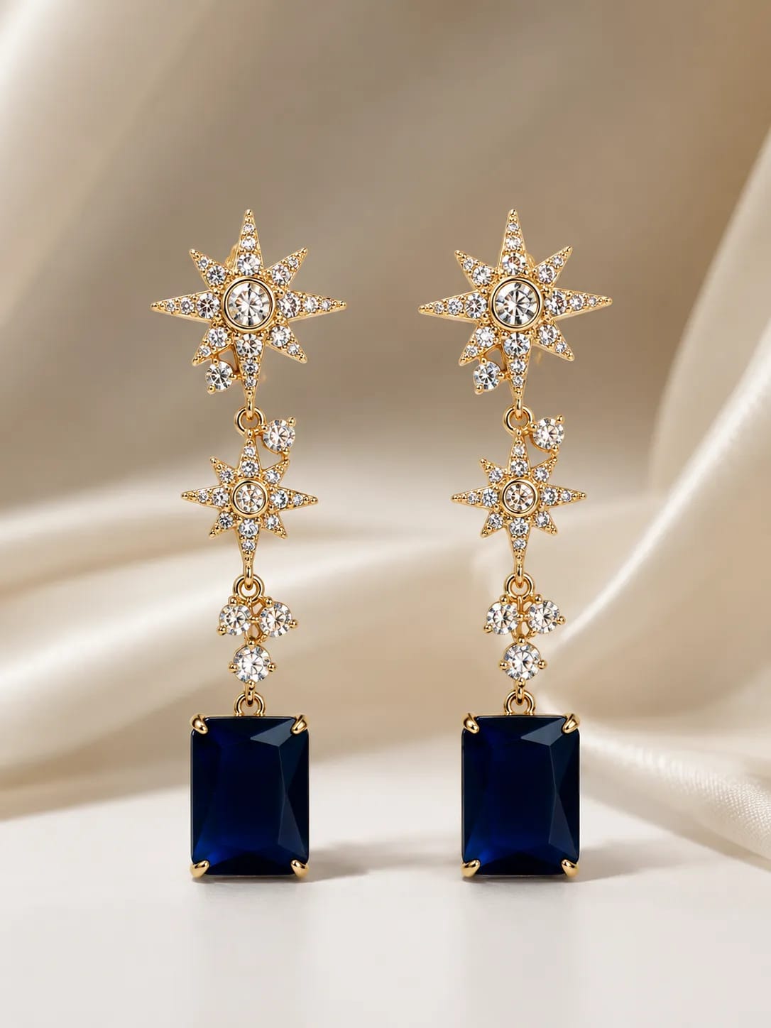 Azure Star Blue Stone Drop Earrings