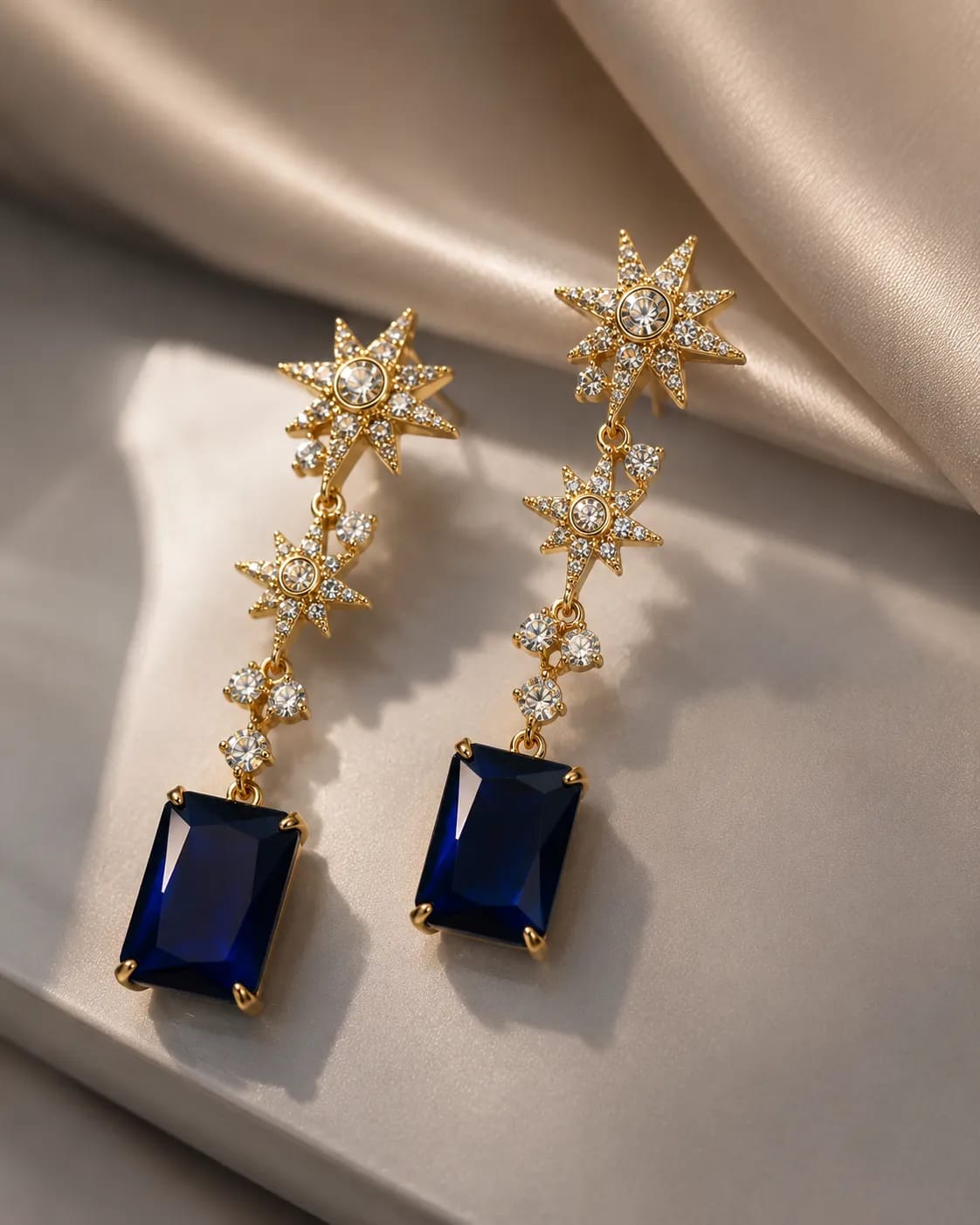 Azure Star Blue Stone Drop Earrings