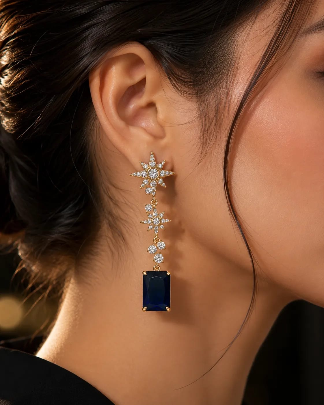 Azure Star Blue Stone Drop Earrings