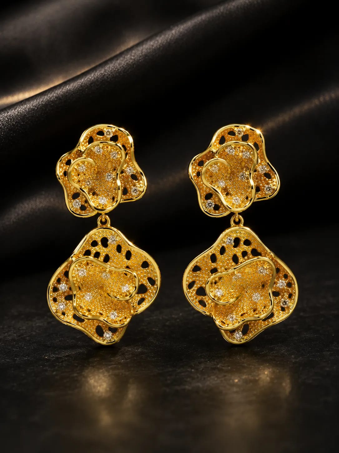 LUXARQ Gold Tone Floral Statement Earrings