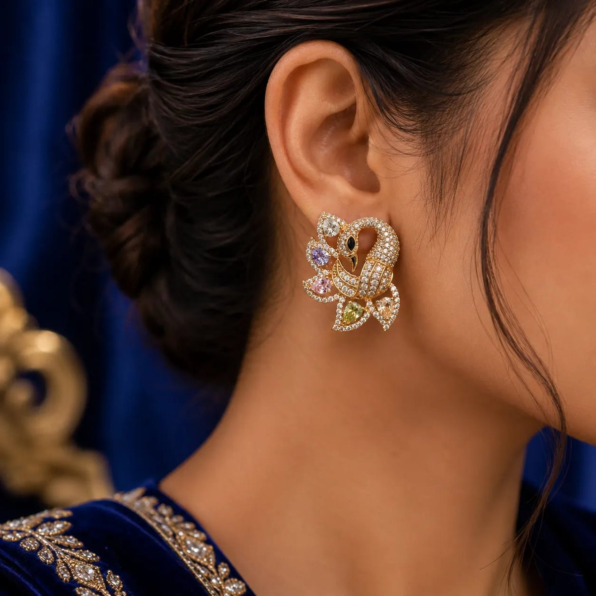 Swanelle Multicolour CZ Swan Statement Earrings