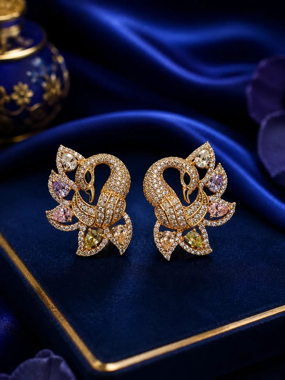Swanelle Multicolour CZ Swan Statement Earrings