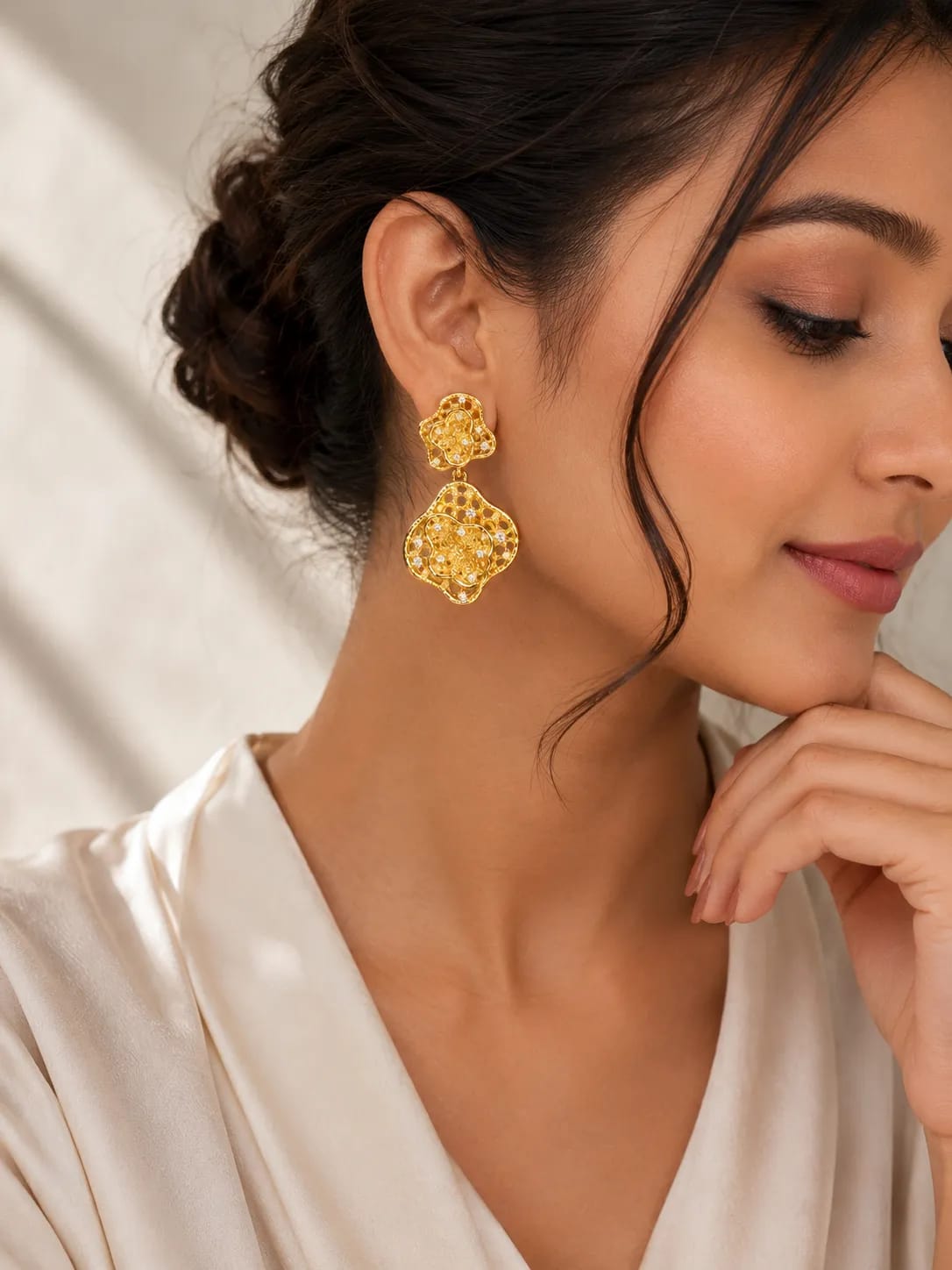 LUXARQ Gold Tone Floral Statement Earrings