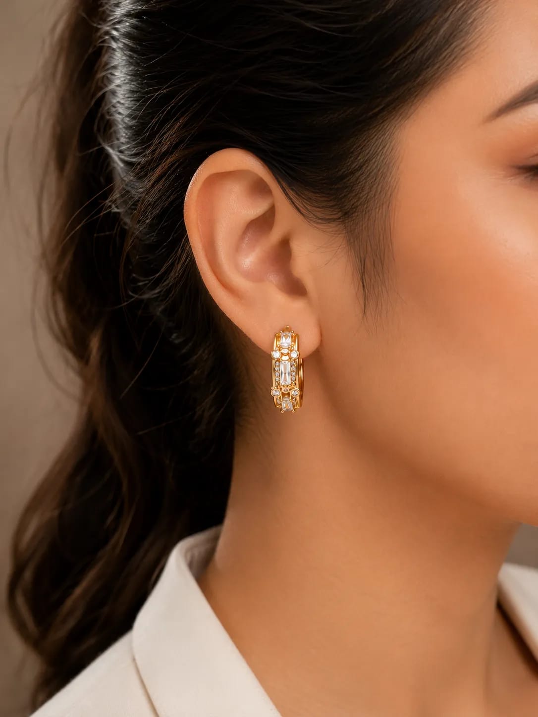 Celestra Gold-Tone CZ Hoop Earrings