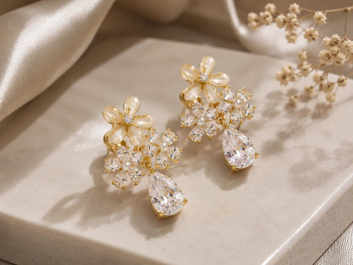 LUXARQ Floral Crystal Drop Earrings