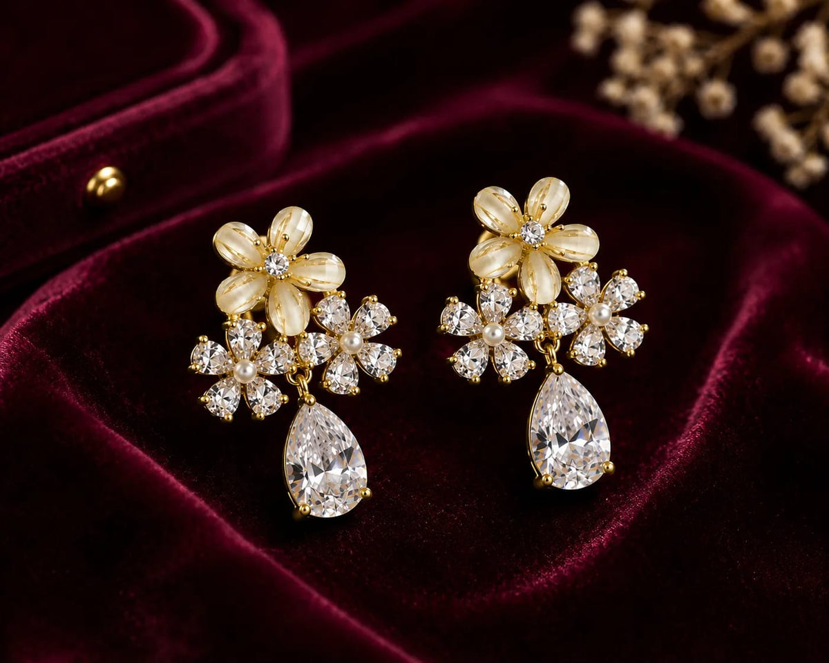 LUXARQ Floral Crystal Drop Earrings