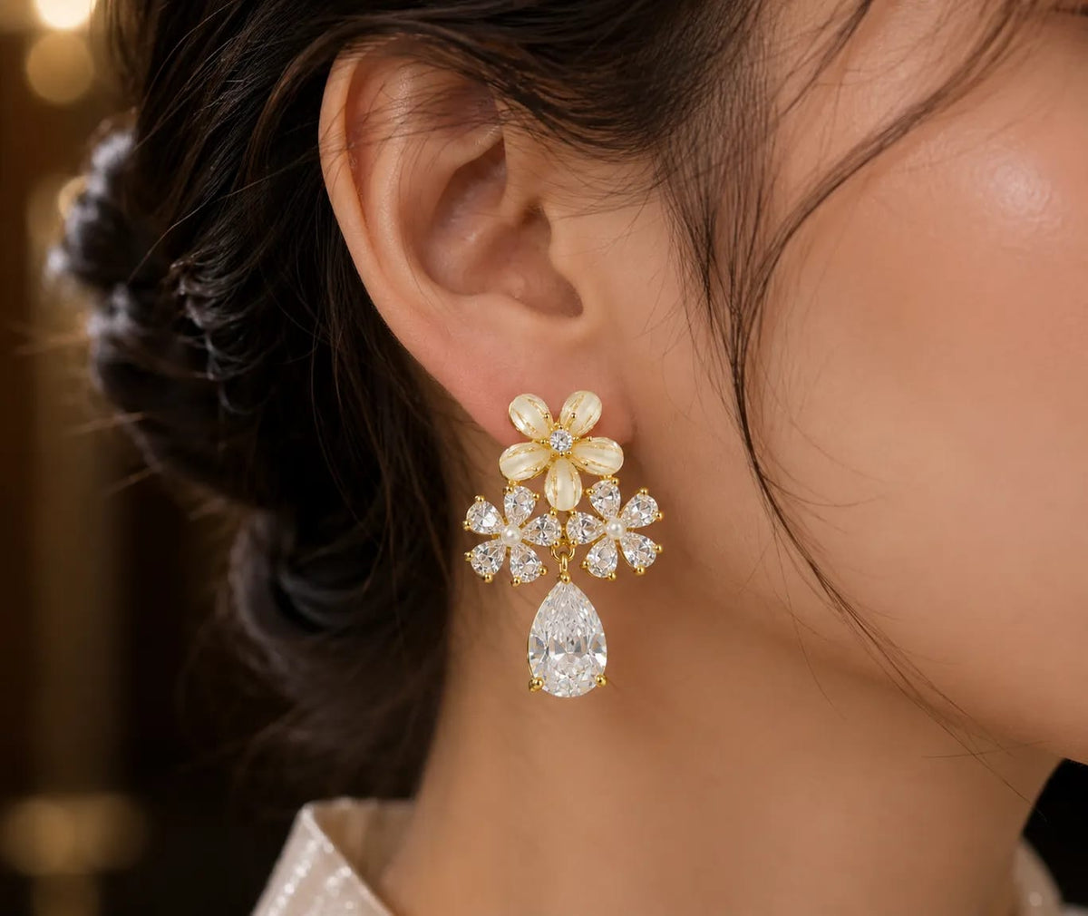LUXARQ Floral Crystal Drop Earrings
