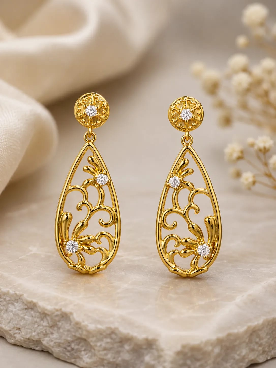 Florielle Gold-Plated Floral Teardrop Earrings