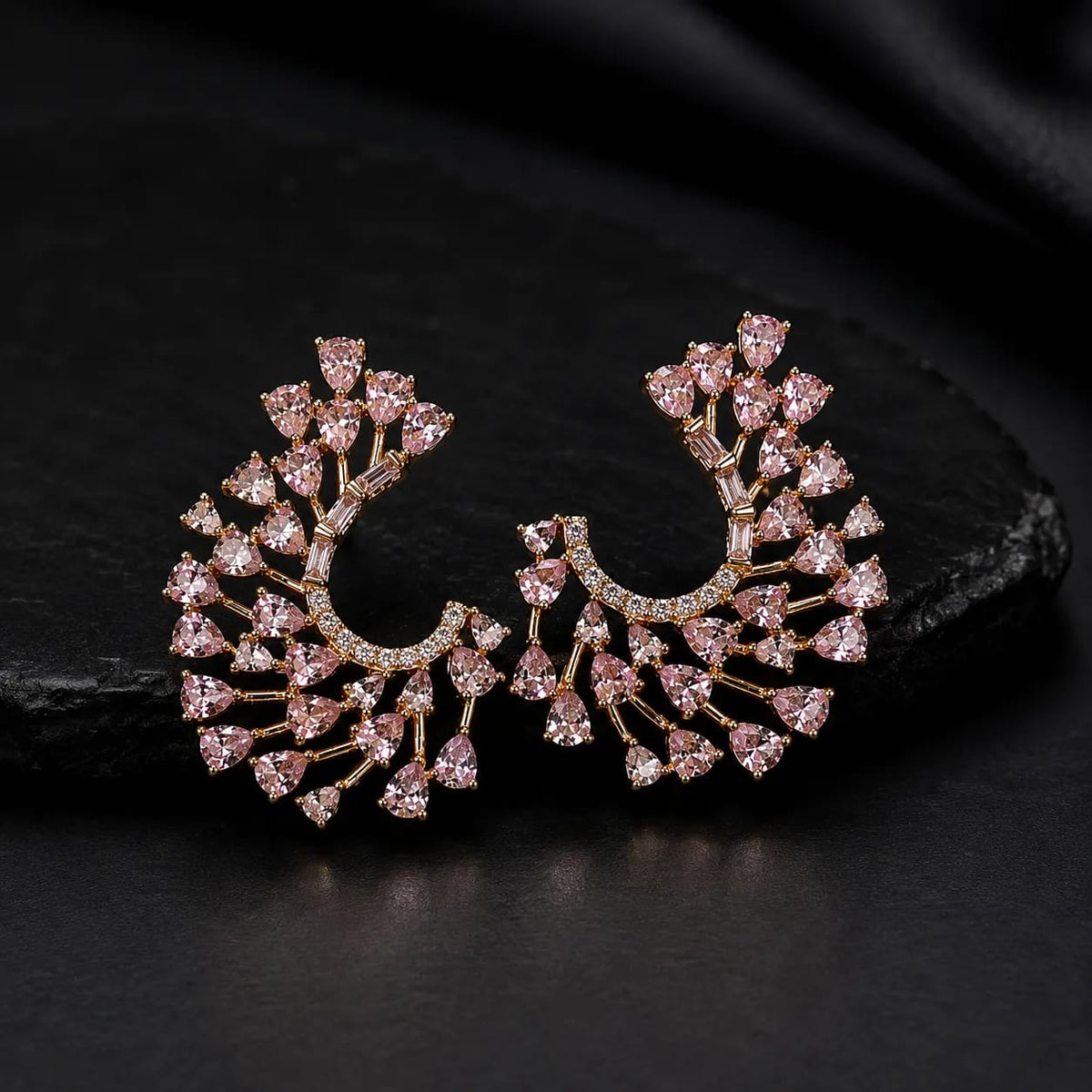 Roselle Pink Fan Design Statement Earrings